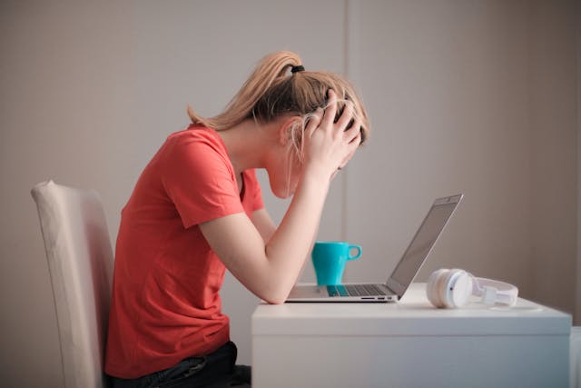 frustrated student unable to cope with exam stress